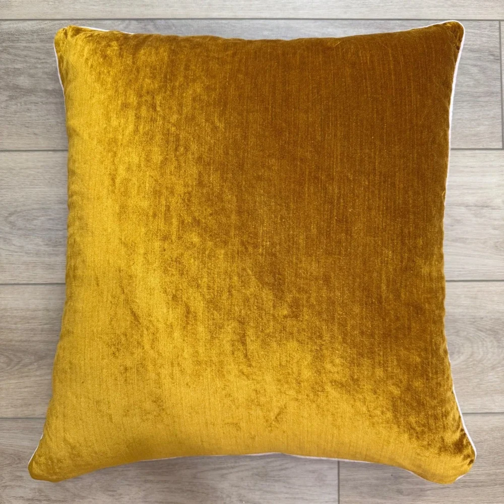 Anthropologie Adelina Velvet Pillow Mustard Yellow Feather‎ Insert 20x20 Boho